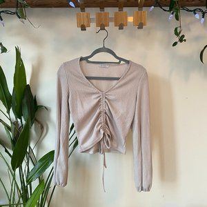 ✨ Waffle Crop Top - Blouse Sleeve - Front Tie - S/M/L fit - NWOT ✨